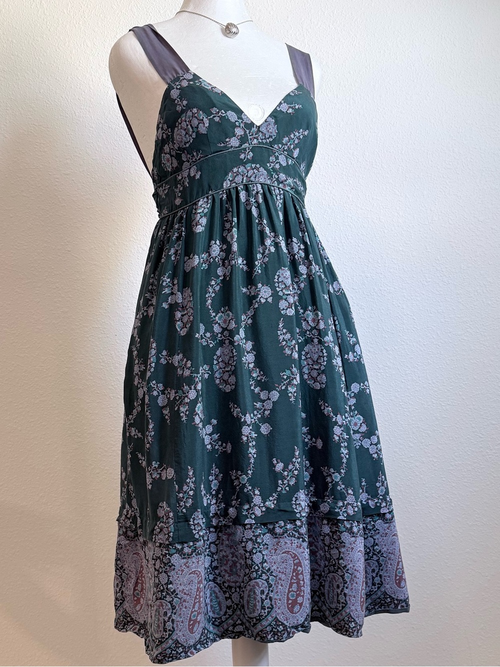 Rebecca Taylor 100% Silk Babydoll Midi Dress Boho Chic Y2K Feminine Romantic - Picture 3 of 8